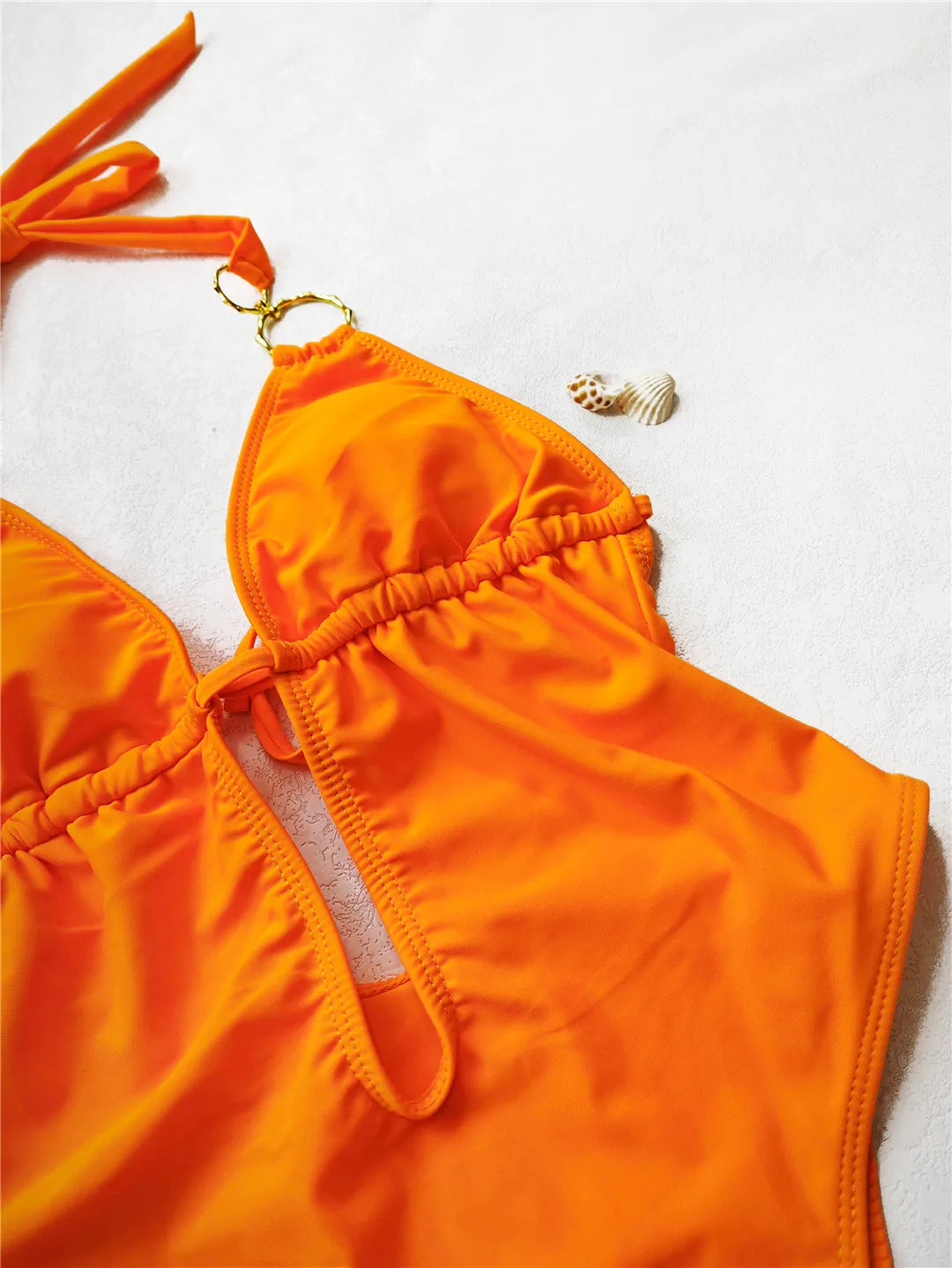 Orange Swimwear Women Deep V Neck Metal Strap Hollow Out Backless One Piece Swimsuit Summer Bathing Suit Monokini The Clothing Company Sydney