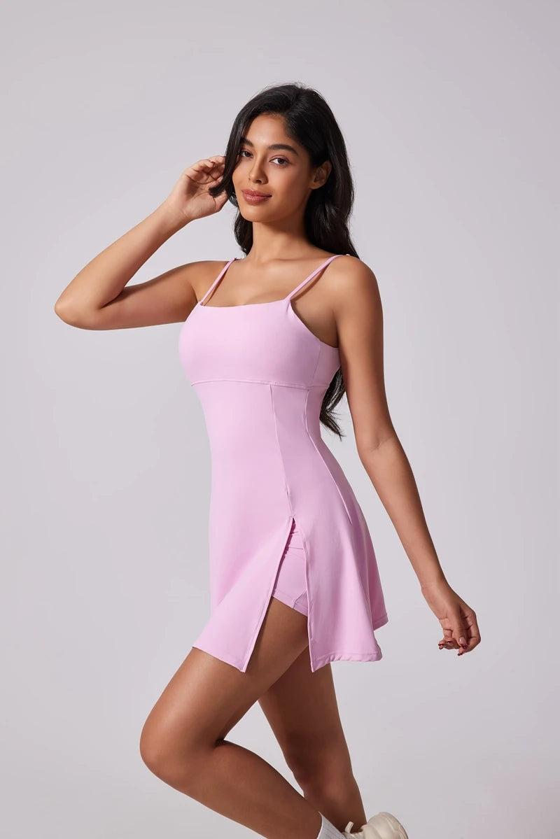 Women's Sports Tennis Dress Removable chest cushion Breathable Outdoor Yoga Tennis Skirt Dress - The Clothing Company Sydney