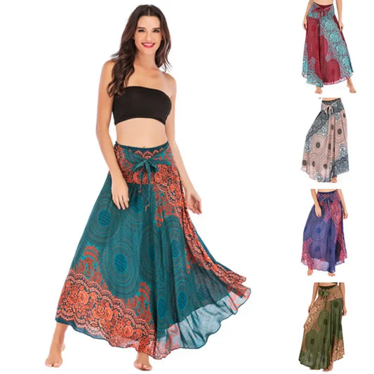 Women's Summer Long Boho Bottom Vintage Casual Loose Fashion y2k Maxi 2 in 1 Skirt Dress - The Clothing Company Sydney