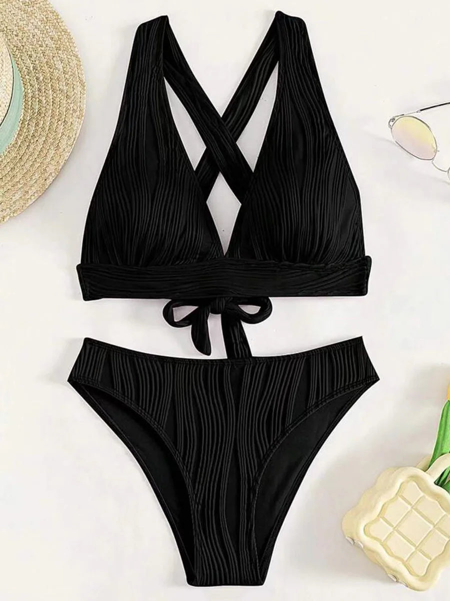 2 Piece Wrinkled Crinkled Bikini Swimwear Swimsuit Two-pieces Bikini Set High Cut Bathing Suit Swim Beach Wear The Clothing Company Sydney