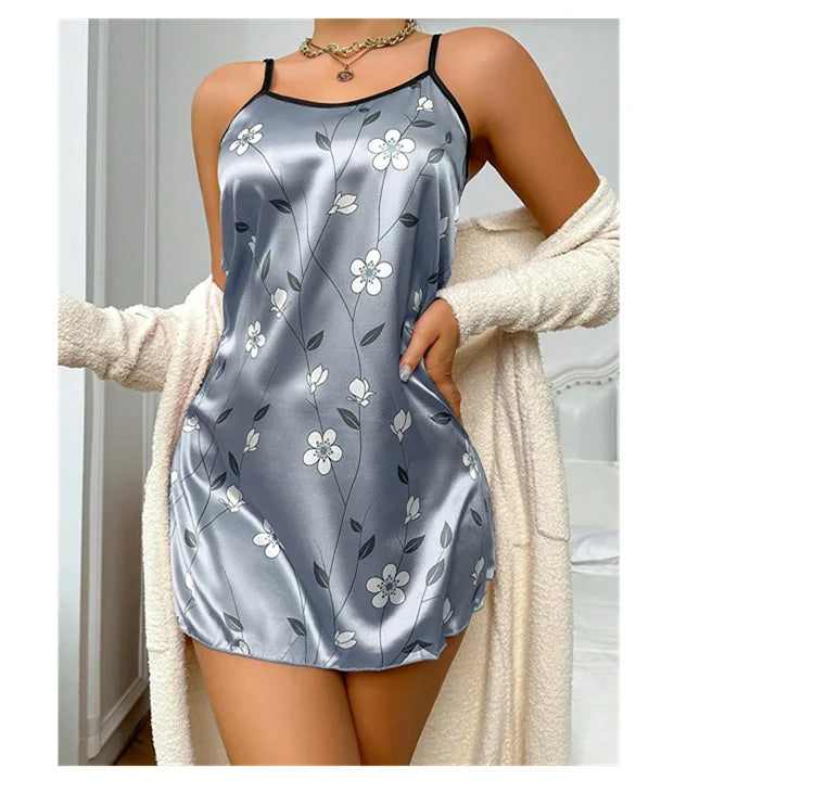 Women's Nightgown Satin Floral Print Spaghetti Strap Sleepwear Dress Luxurious Satin Slip Nightdress The Clothing Company Sydney