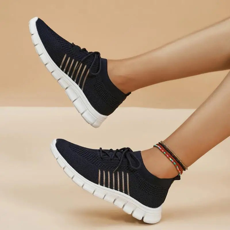 Mesh Breathable Soft Sole Sneakers Lightweight Non-Slip Running Walking Casual Lace Up Flats Shoes - The Clothing Company Sydney