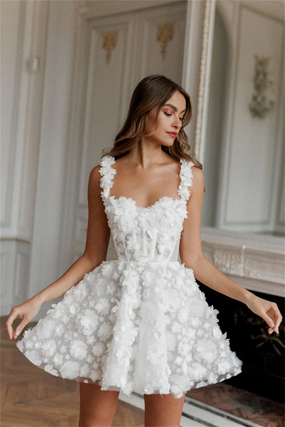 White Mini Prom Dresses Flower Lace Embroidery Evening Dress Sleeveless Lace-up Spaghetti Strap Party Dress The Clothing Company Sydney
