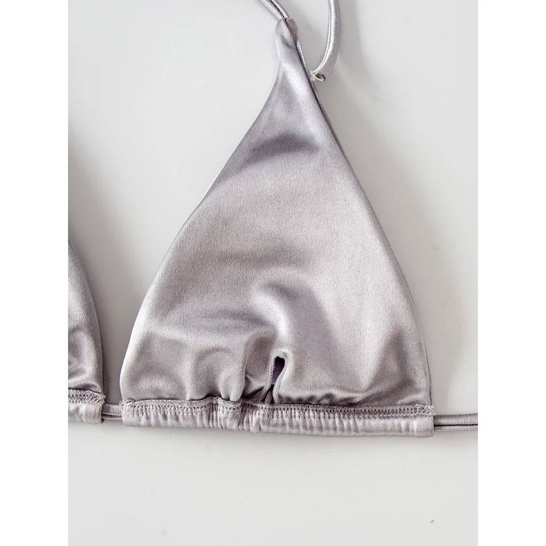 Halter Satin Brazilian Bikini Women Swimwear Female Swimsuit Two-piece Bikini set Bather Bathing Suit The Clothing Company Sydney