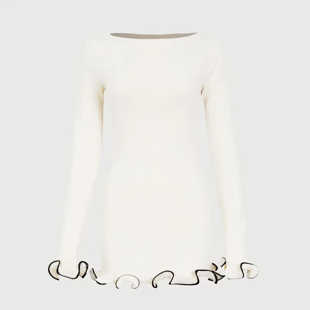 Autumn Knitted Mini Contrast Color Slim Sweater Dress Elegant Party  Long Sleeve Dress - The Clothing Company Sydney