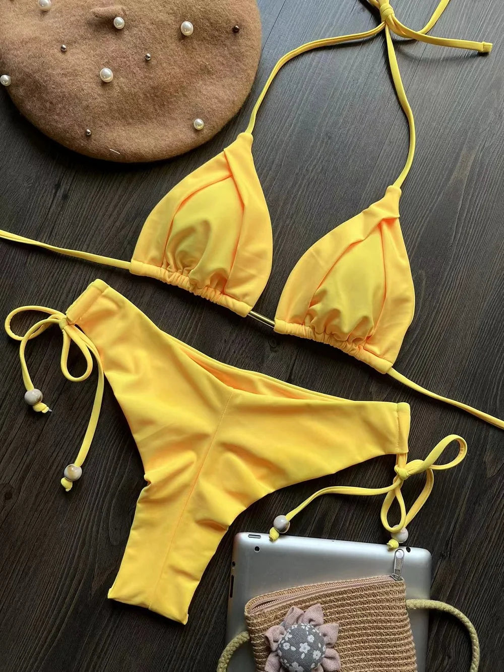 2 Piece Triangle Bathing Suit for Women Brazilian Bikinis Halter Swimwear Push Up Swimsuit Metal Chain Beach Bikini Set The Clothing Company Sydney