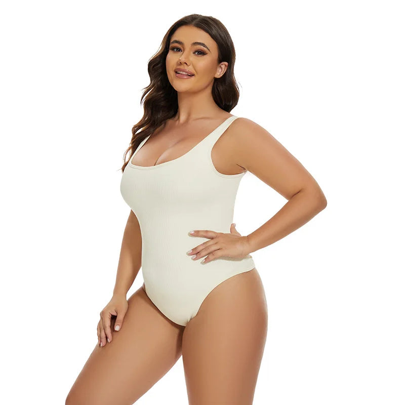 Ribbed Jumpsuit Daily Shaper Bodysuits Compression Open Crotch Shapewear Suit Playsuit - The Clothing Company Sydney