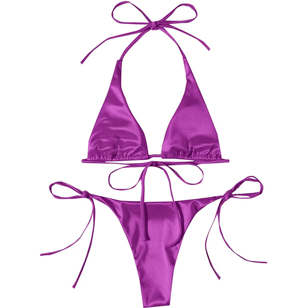 Halter Satin Brazilian Bikini Women Swimwear Female Swimsuit Two-piece Bikini set Bather Bathing Suit The Clothing Company Sydney