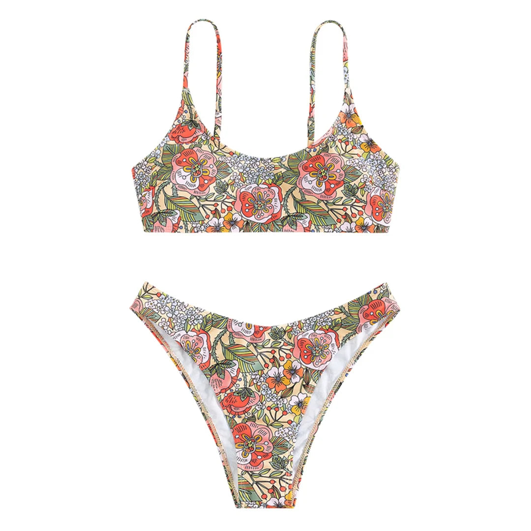 Floral Printed Brazilian Mid Waist Bikini Women Swimwear Swimsuit Two-piece Bikini set Bather Bathing Suit The Clothing Company Sydney