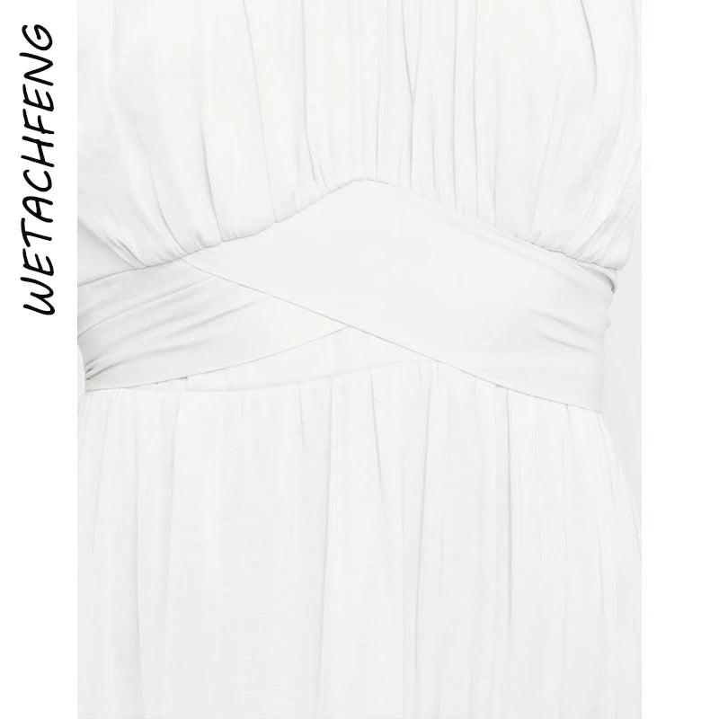 Summer Sundersses White Short Sleeve Ruffles Lace Up Folds Mini Dresses Bohemian Party Beach Dress The Clothing Company Sydney