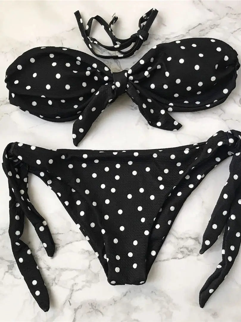 Polka Dot Knotted Bandeau Brazilian Bikini Women Swimwear Female Swimsuit Two-pieces Bikini set Bather Bathing Suit The Clothing Company Sydney
