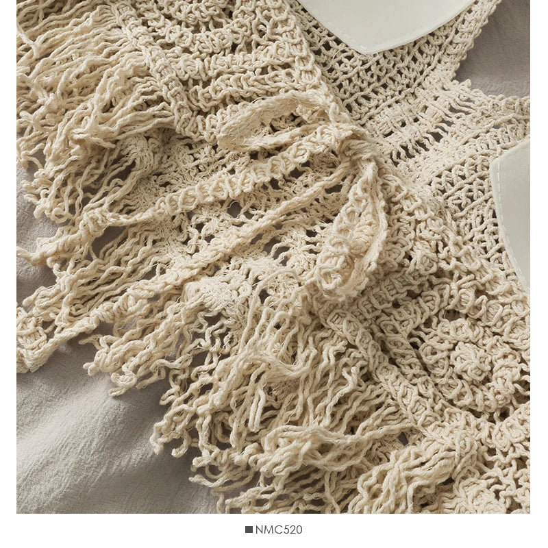 Crop Tops Retro Wild Hollow Perspective Tassel Spaghetti Strap Tank Top Women Built In Bra Back Lace Halter Neck Top - The Clothing Company Sydney