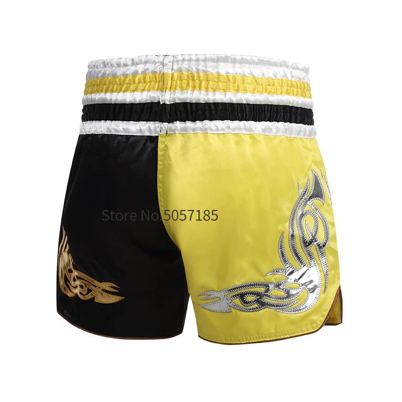 Muay Thai Shorts Men's Women's Boxing Shorts Child Embroidery Satin Kickboxing Pants Combat Grappling Cage Fighting MMA Shorts - The Clothing Company Sydney