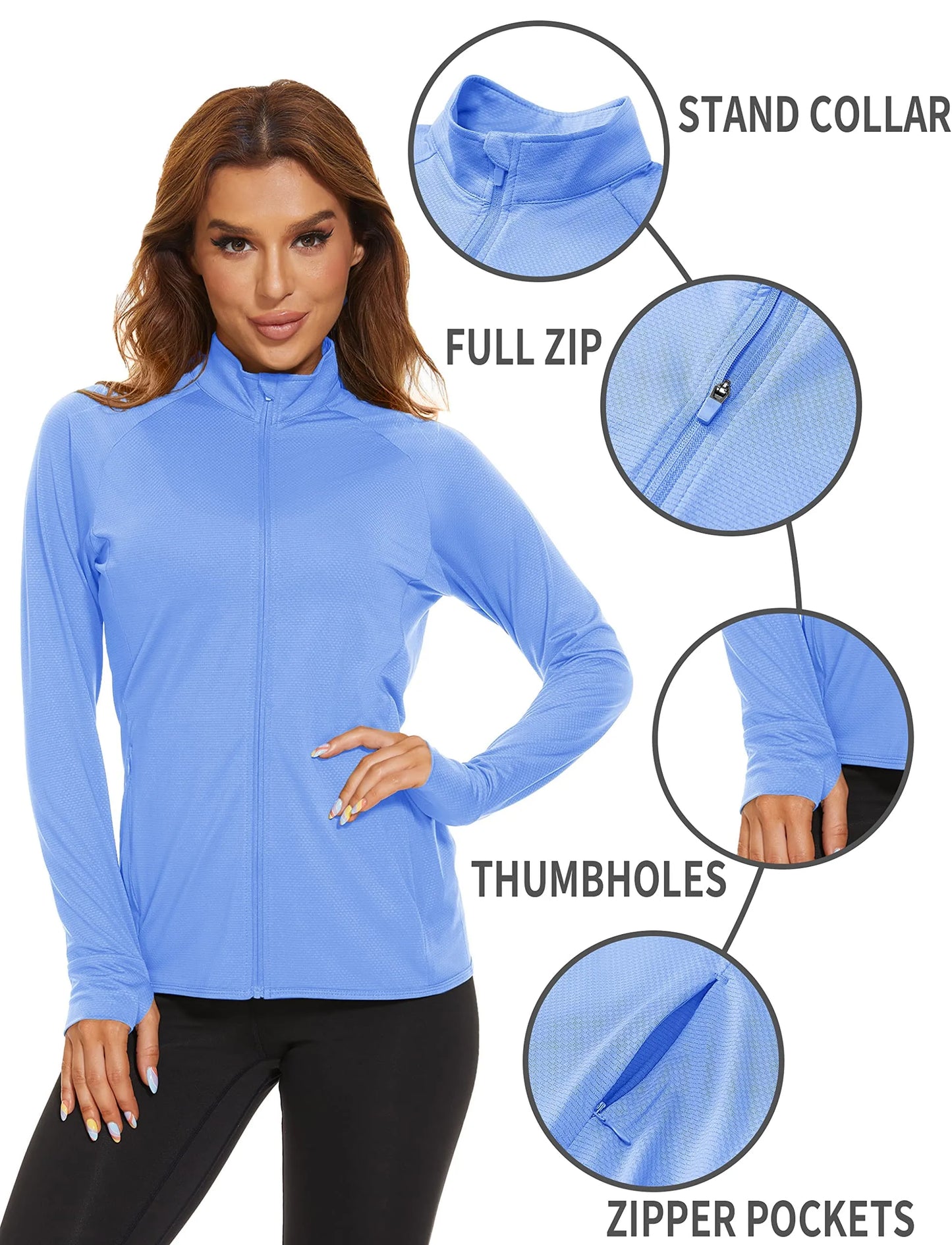 UPF 50+ Sun Protection Summer Shirts Women's Long Sleeve Shirts Full Zip Casual Jackets Zipper Pockets Golf Athlete Tops The Clothing Company Sydney