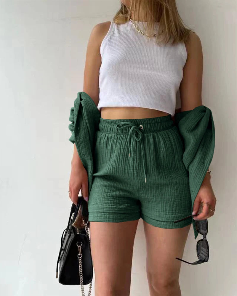 Summer Women's Suit Short Sets Outfits Suit Two Piece Button Up Matching Outfit Set - The Clothing Company Sydney