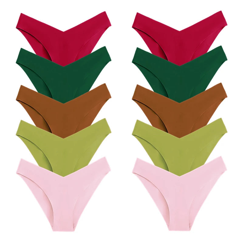 10 Pack Women's Seamless Panties V-Type Drop Waist Female Underwear Ice Silk Underpants Briefs The Clothing Company Sydney