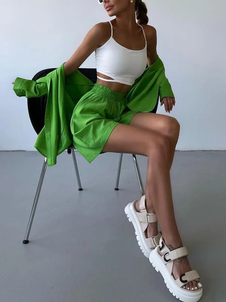 Summer Women's Suit Cotton Casual Shorts and Shirts 2 Piece Matching Outfit Set Linen Fashion Blouse Women's Suit - The Clothing Company Sydney