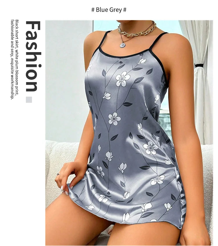 Women's Nightgown Satin Floral Print Spaghetti Strap Sleepwear Dress Luxurious Satin Slip Nightdress The Clothing Company Sydney