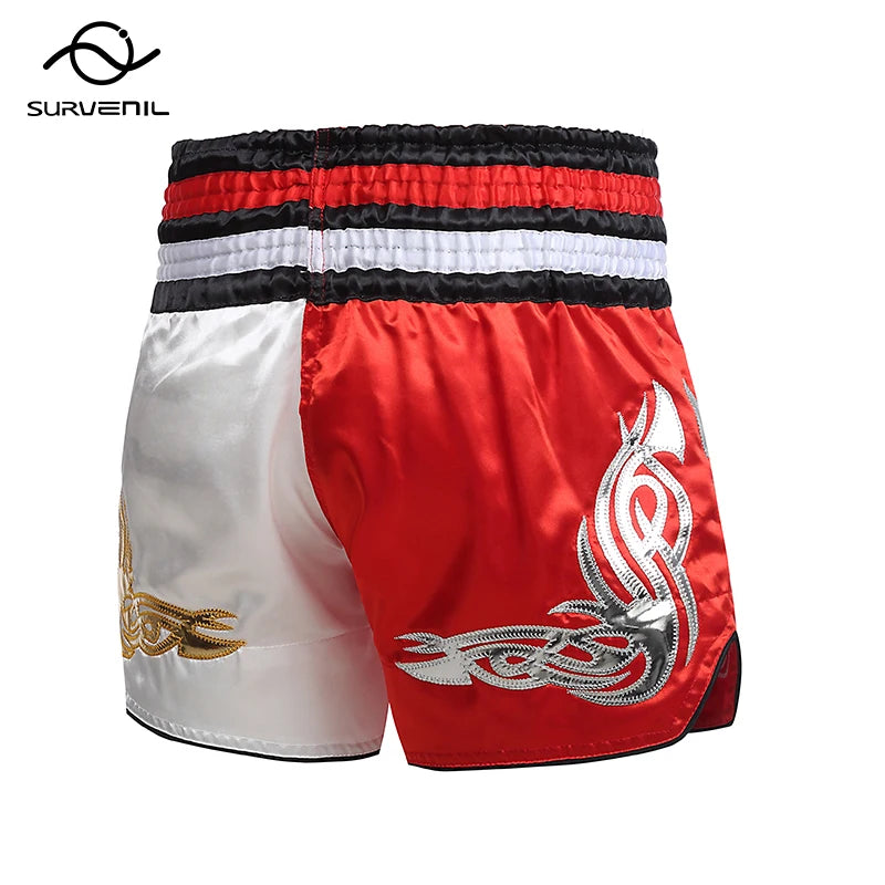 Muay Thai Shorts Men's Women's Boxing Shorts Child Embroidery Satin Kickboxing Pants Combat Grappling Cage Fighting MMA Shorts - The Clothing Company Sydney