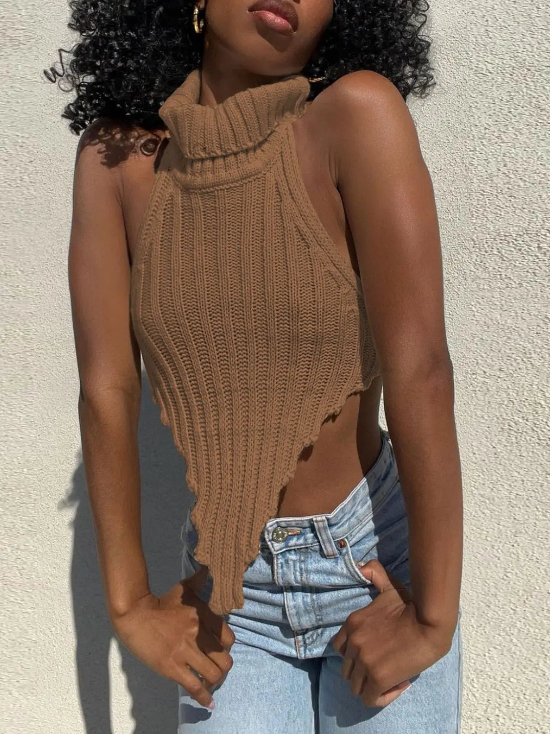 Fashion Knitted Turtleneck Crop Tops for Women Summer Sleeveless Backless Tanks Cropped Party Club Top The Clothing Company Sydney