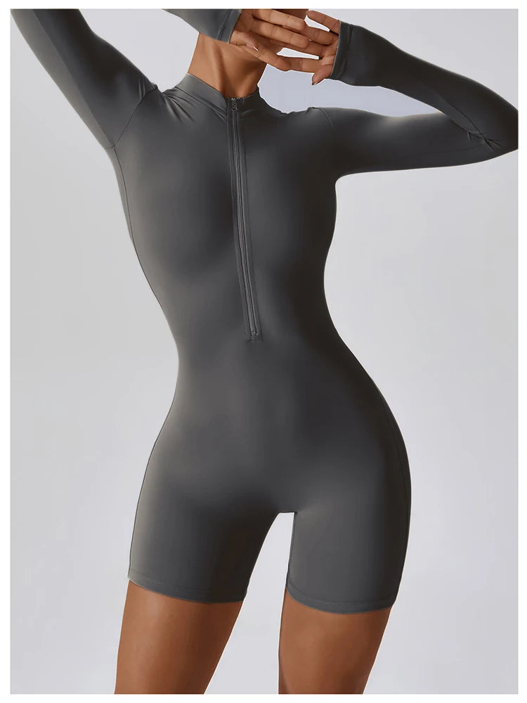 Summer Zipper Workout Jumpsuit Sports Overalls Women Gym Clothing Running Fitness Suits Gym Tracksuit Short Sportswear Yoga Set - The Clothing Company Sydney