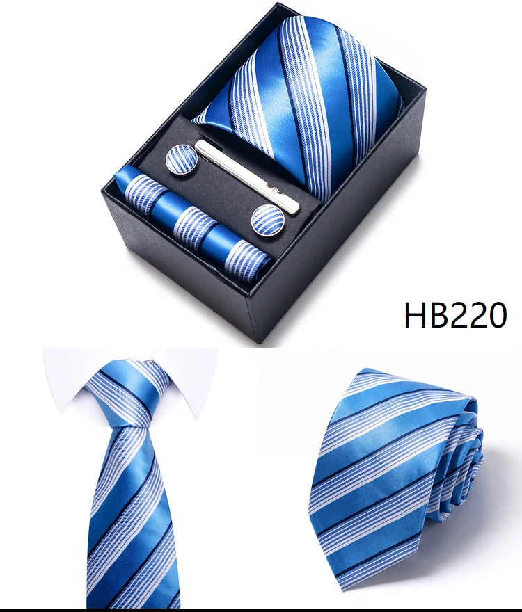 4 Piece Tie Handkerchief Cufflink Set For Men Necktie Holiday Gift Box Blue Gold Suit Accessories Slim Wedding Set The Clothing Company Sydney