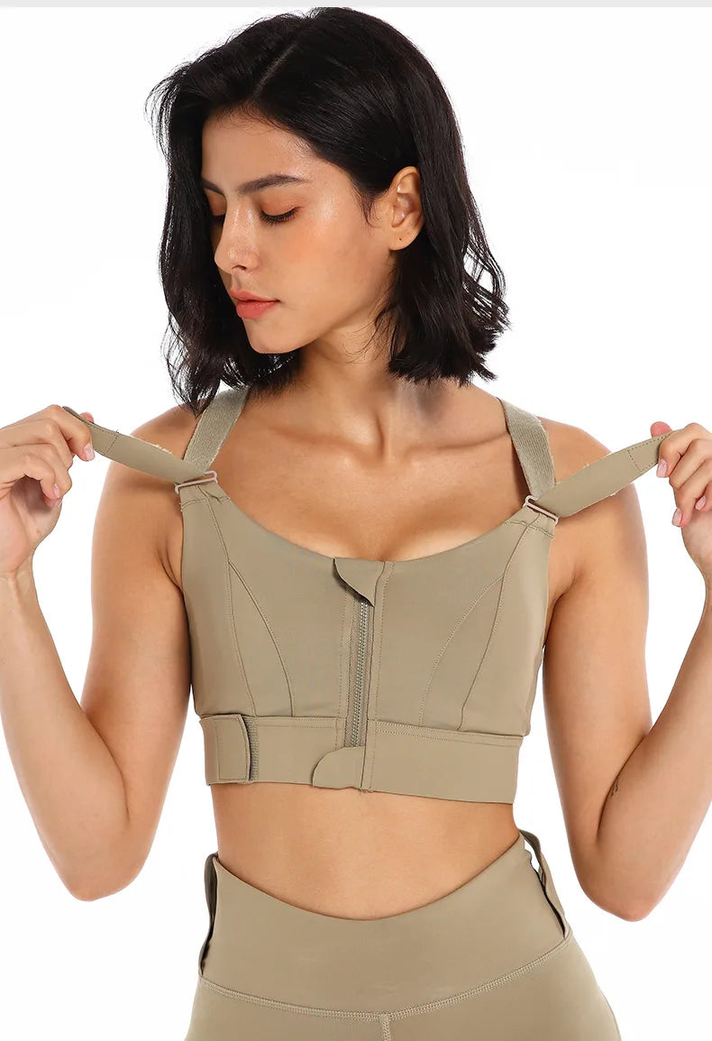 Large Size High-strength Sports Bra Women's Shockproof Running Big Chest Small Front Zipper Fitness Yoga Clothing Vest Underwear - The Clothing Company Sydney