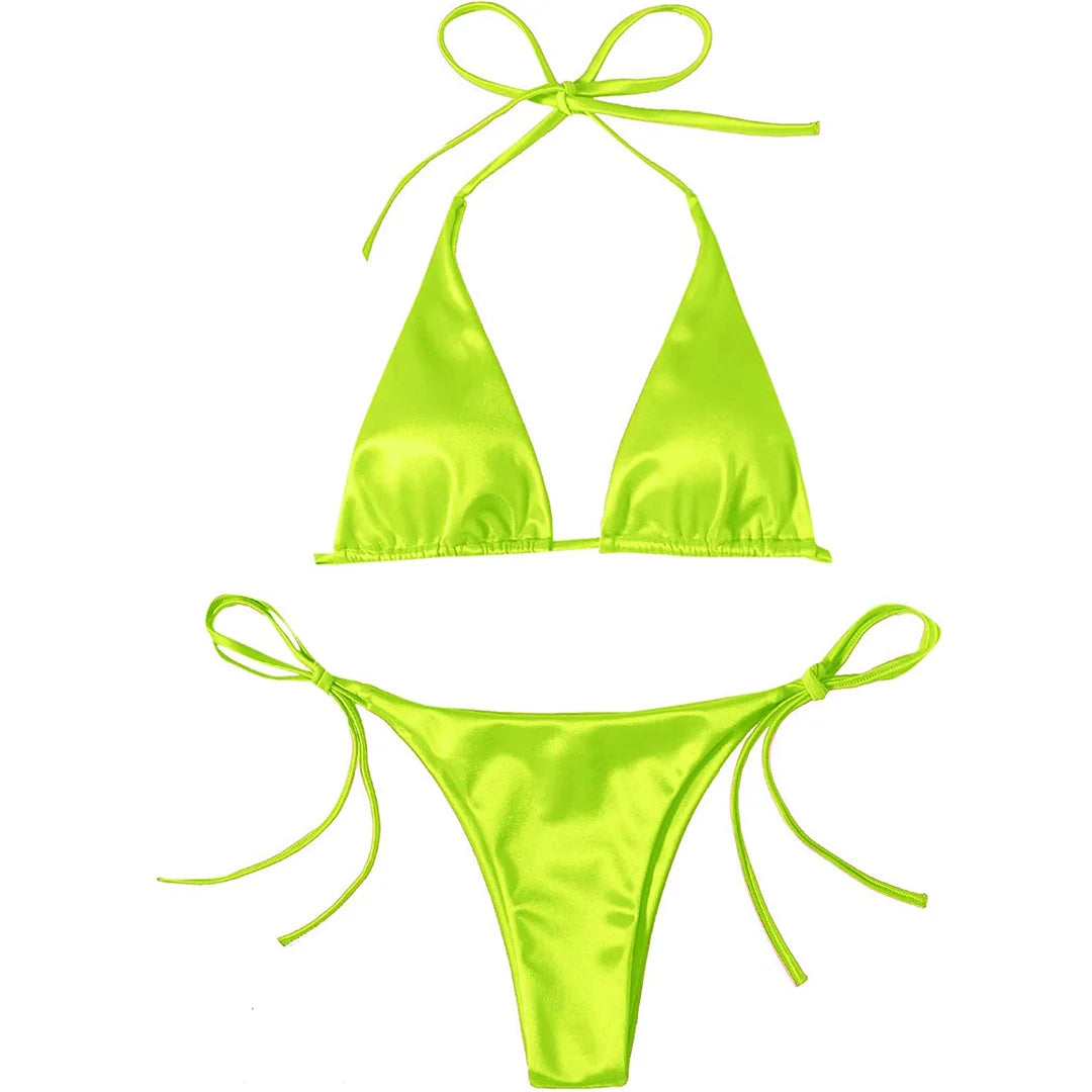 Halter Satin Brazilian Bikini Women Swimwear Female Swimsuit Two-piece Bikini set Bather Bathing Suit The Clothing Company Sydney