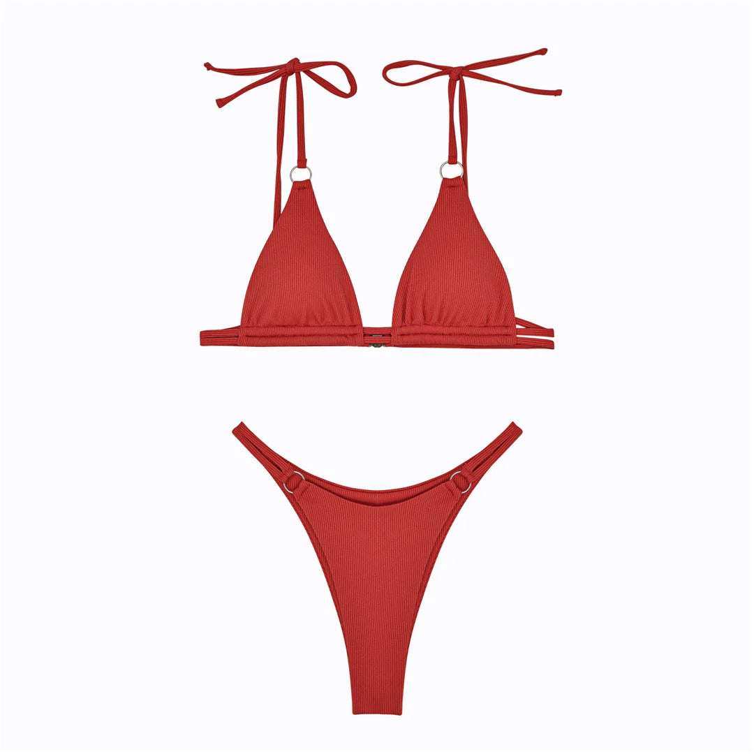 Ribbed High Leg Cut Bikini Swimwear Swimsuit Two-piece Bikini set Bather Bathing Suit - The Clothing Company Sydney