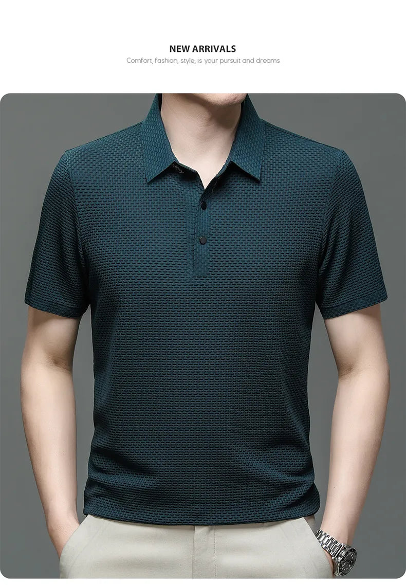 Summer Men's Lop-up Hollow Short-sleeved Polo Shirt Ice Silk Breathable Business Fashion T-Shirt Male Top The Clothing Company Sydney