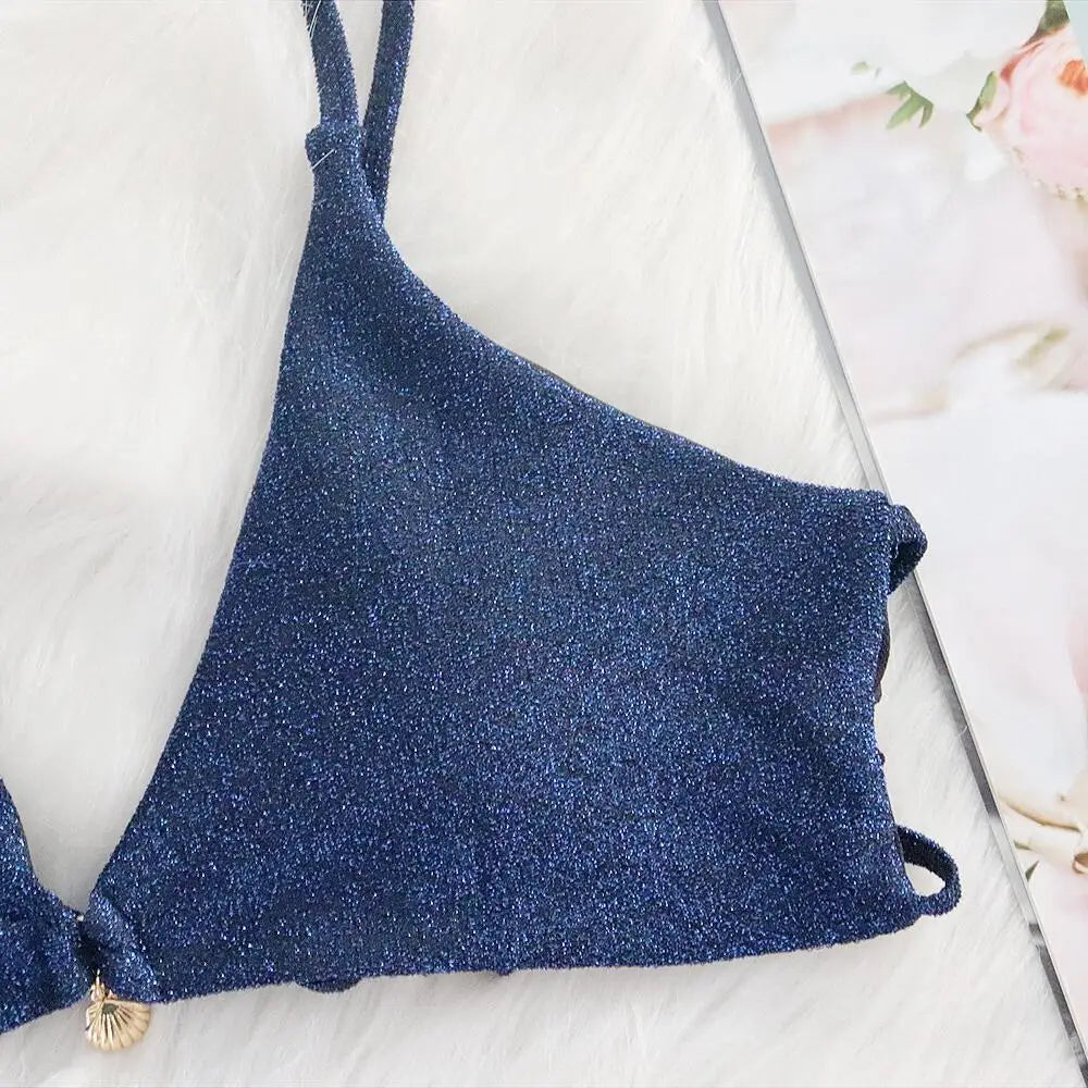 Rhinestone Two 2 Piece Swimsuit Crystal Thong String Bikini Set Women Swimwear Beach Wear Bathing Suit - The Clothing Company Sydney