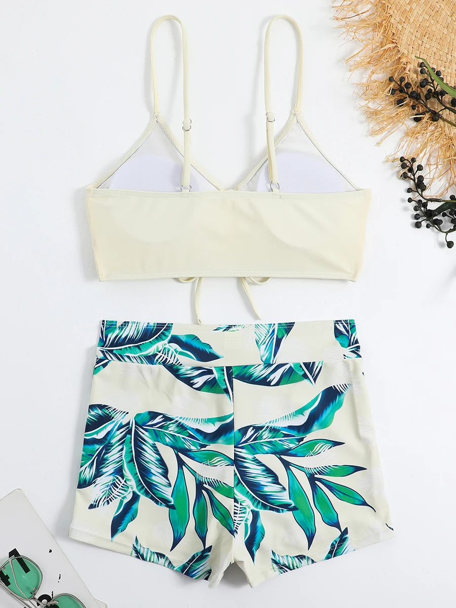 2 Piece Drawstring Front Shorts Bikinis High Waist Swimsuit Women Swimwear Bathers Bathing Swimming Swim Suit Beachwear - The Clothing Company Sydney