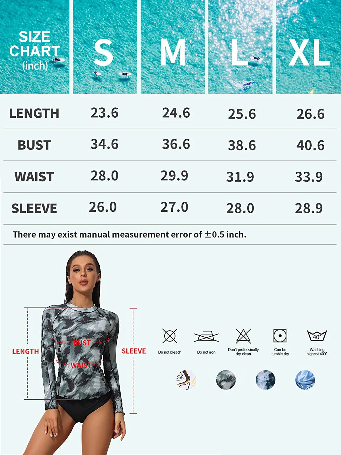 Women's Long Sleeve Rash Guard Shirts Swimwear Rash Guard Top Surf Top Tie Dye Printing Close-fitting Shirt UPF 50+ Top - The Clothing Company Sydney
