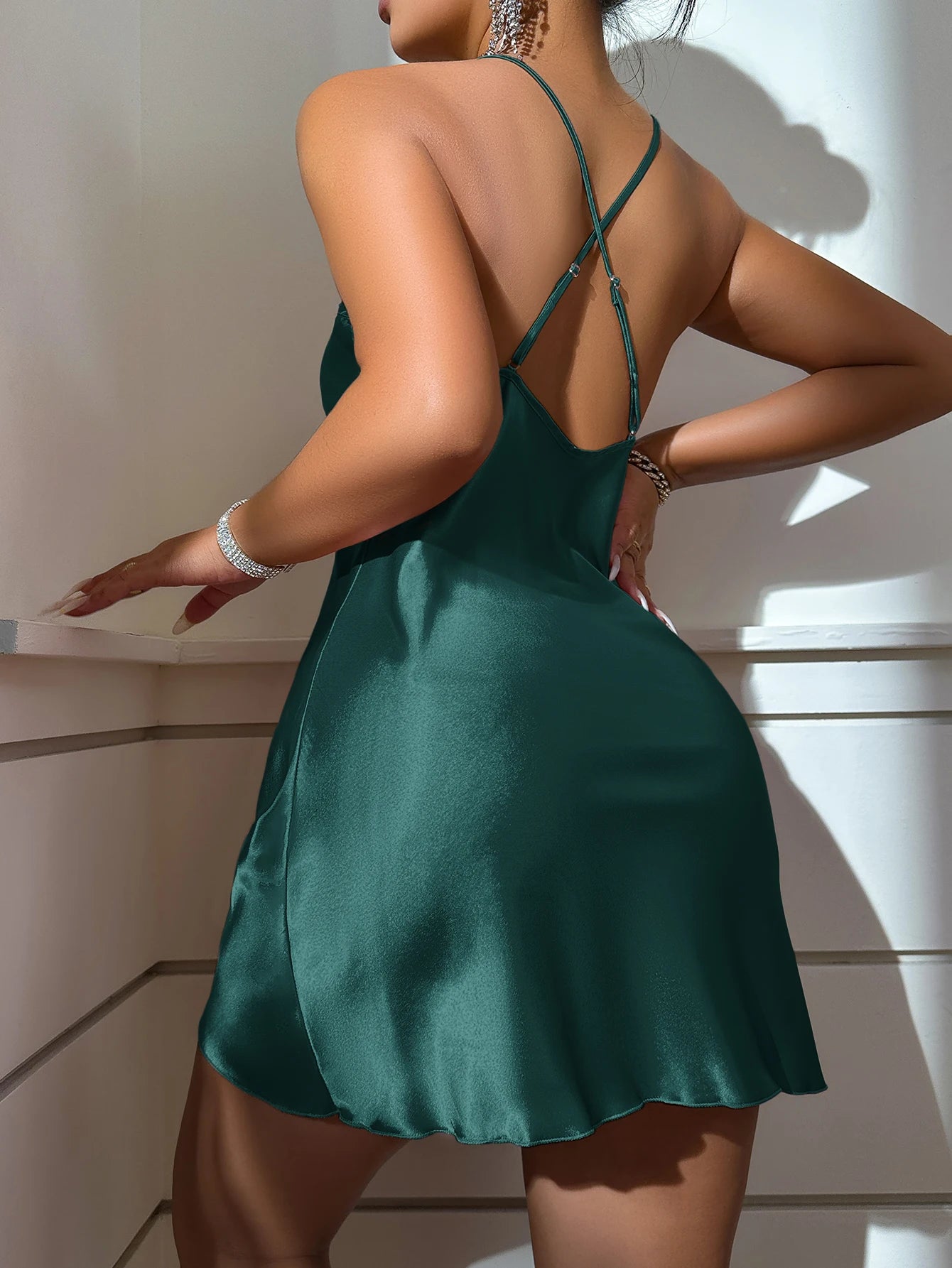 Backless ice silk slip dress summer short women's home dress nightdress - The Clothing Company Sydney