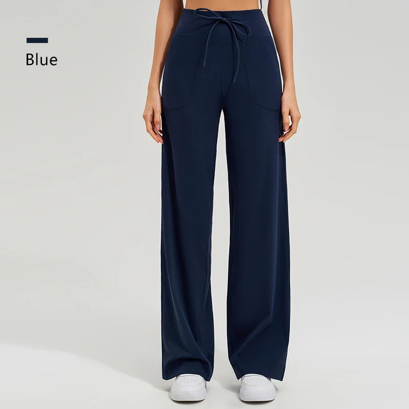 Women's High Waist Yoga Pants Gym Loose Running Yoga Pants Double Side Brushed with Pockets Pants Ties The Clothing Company Sydney