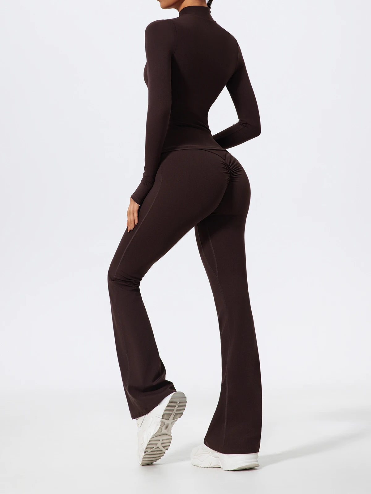 2 Piece Sports Suit Women Half Zipper Long Sleeves Slim Yoga Set Flared Activewear Gym Workout Sportswear The Clothing Company Sydney