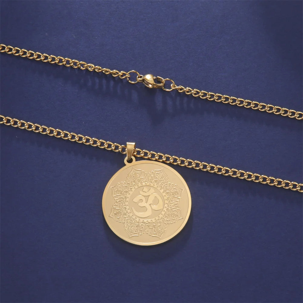 Yoga Lotus Om Aum Symbol Pendant Necklace Hindu Buddhist Stainless Steel Chain Meditation Spiritual Religious Jewellery The Clothing Company Sydney
