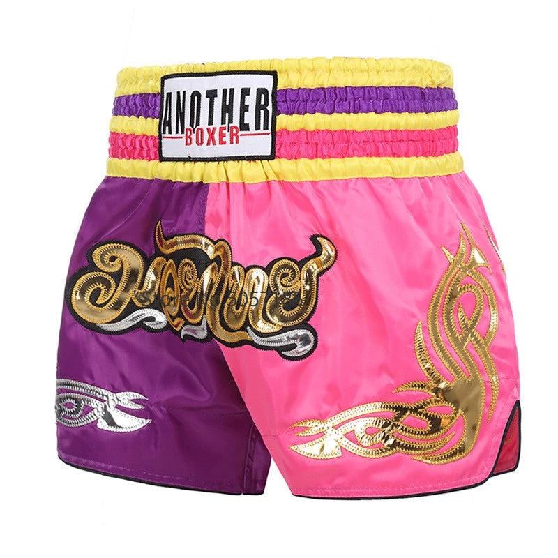 Muay Thai Shorts Men's Women's Boxing Shorts Child Embroidery Satin Kickboxing Pants Combat Grappling Cage Fighting MMA Shorts - The Clothing Company Sydney