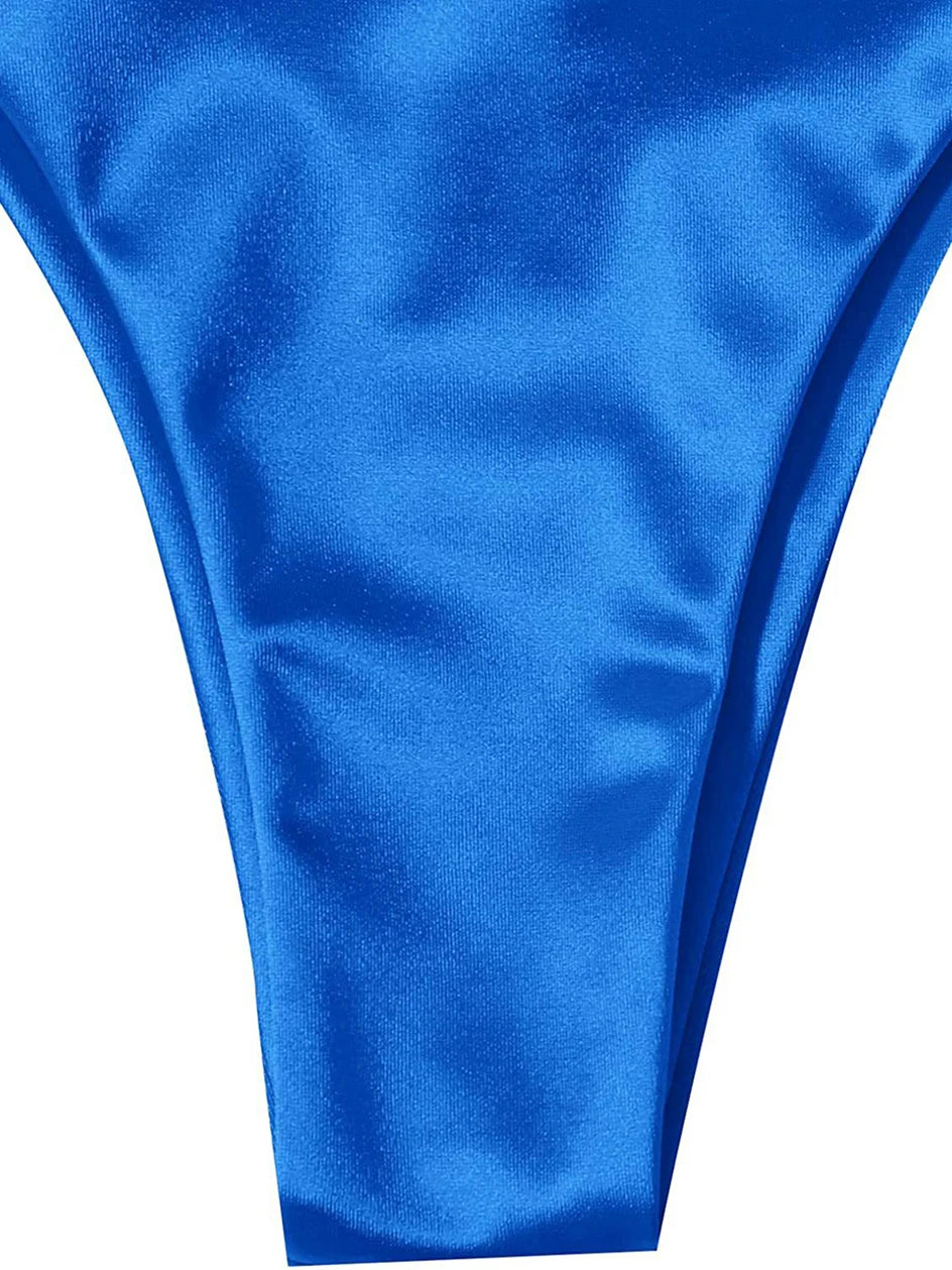 Metallic Halter Triangle Swimsuit Women Swimwear Bathing Suits Brazilian Thong Micro Bikinis Set Beach Wear - The Clothing Company Sydney