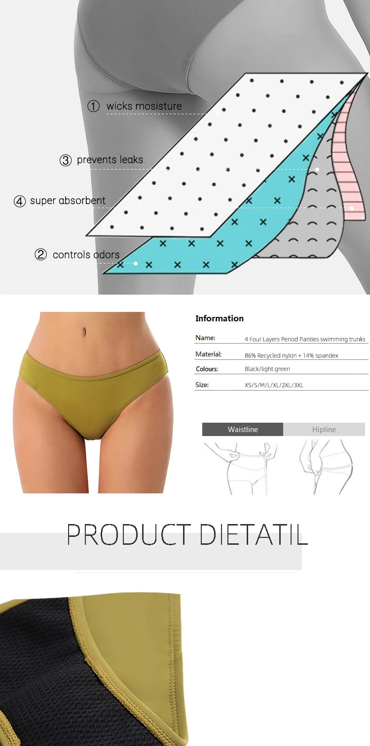 Bikini Menstrual Swimsuit Period Panties Women's Beach Period Swimwear Plus Size Absorbent Pad Panties Swim Bottom - The Clothing Company Sydney