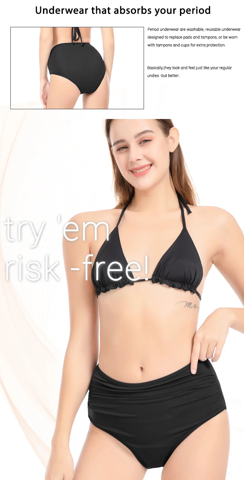 4-Layer Leak Proof Period Swimwear Bikini Bottoms Absorbent Beachwear Panties Plus Size Menstrual Swimsuit - The Clothing Company Sydney