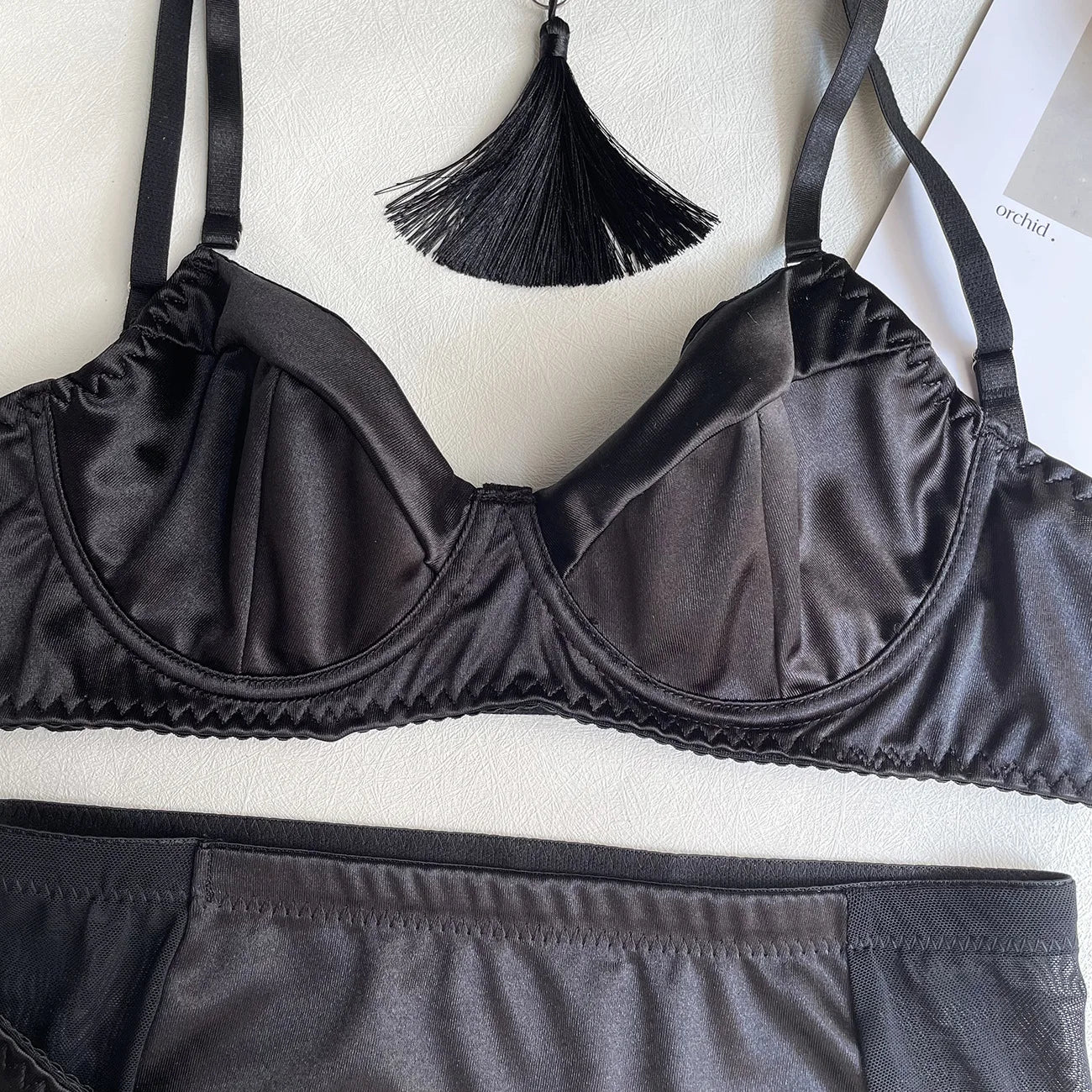 5 Piece Satin Lingerie Underwear Lace Seamless Intimate Skirt Bra And Briefs Outfit Set - The Clothing Company Sydney