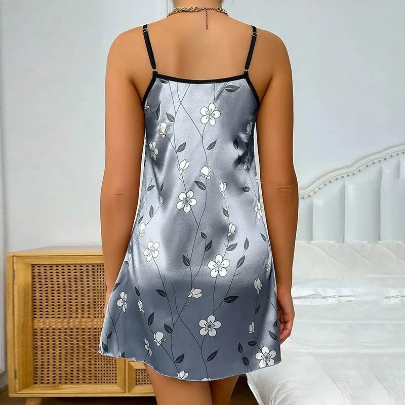 Women's Nightgown Satin Floral Print Spaghetti Strap Sleepwear Dress Luxurious Satin Slip Nightdress The Clothing Company Sydney