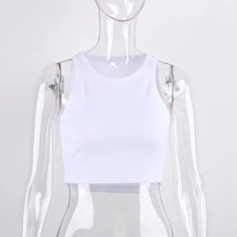Rib Knit Green Women's Tank Top Summer Casual Basic Skinny Vest Sleeveless White Off Shoulder Y2K Crop Top The Clothing Company Sydney