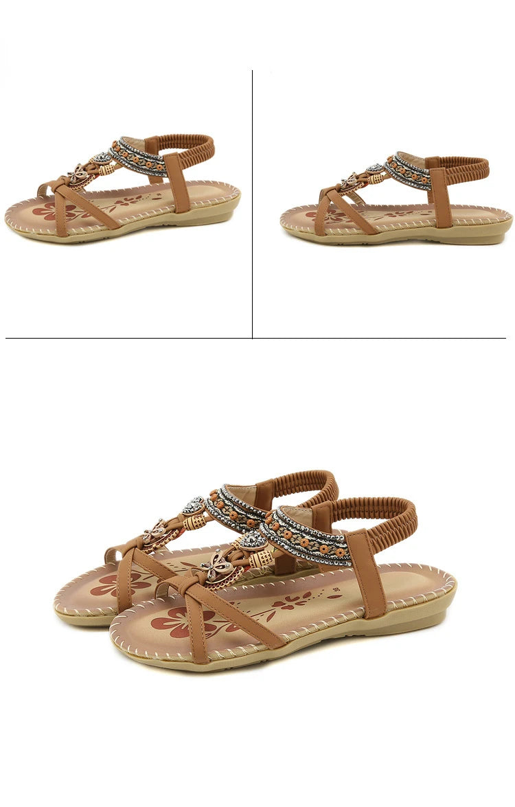 Women Fashion  Flat Flower Rhinestone Open Toe Outdoor Wear Beach Sandals - The Clothing Company Sydney