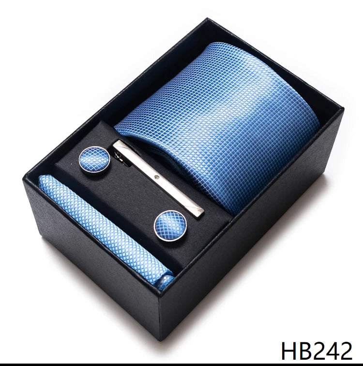 4 Piece Tie Handkerchief Cufflink Set For Men Necktie Holiday Gift Box Blue Gold Suit Accessories Slim Wedding Set The Clothing Company Sydney