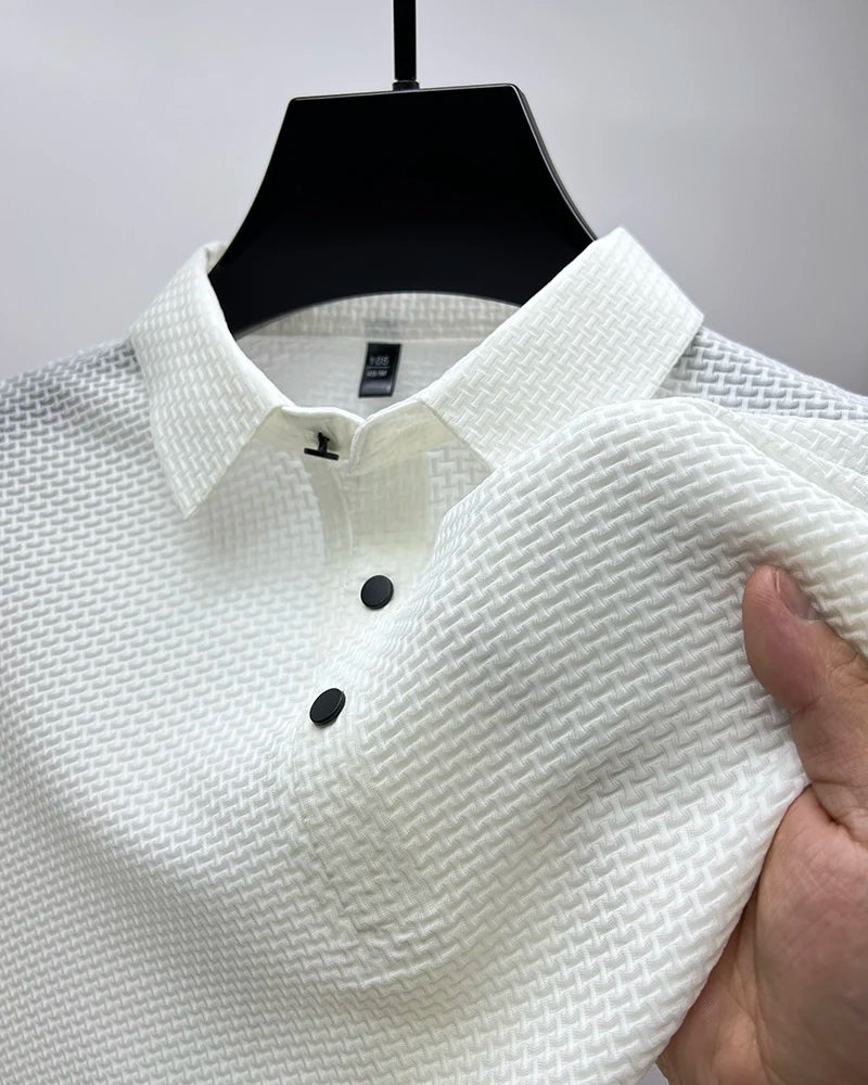 Summer Men's Lop-up Hollow Short-sleeved Polo Shirt Ice Silk Breathable Business Fashion T-Shirt Male Top The Clothing Company Sydney
