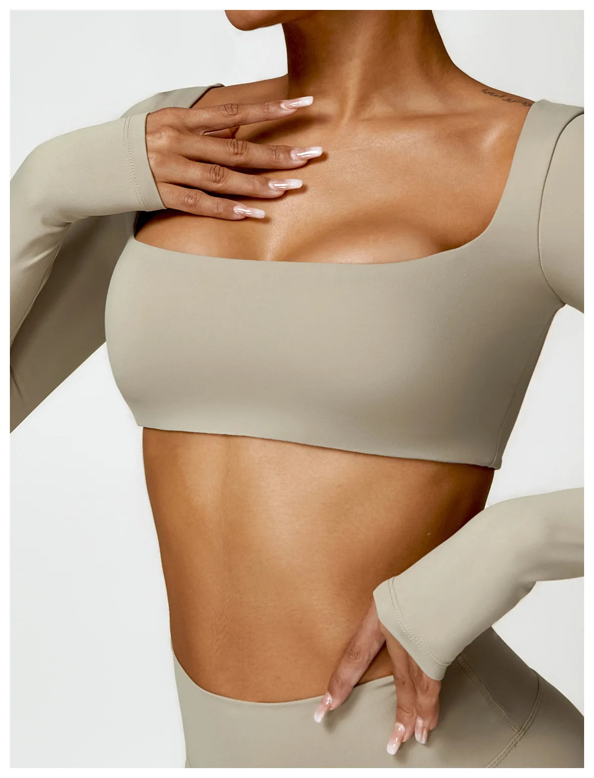 2 Piece Long Sleeve Gym Set Women Yoga Clothes Quick-Drying Sportswear Running Leggings Workout Sports Crop Top Shorts - The Clothing Company Sydney