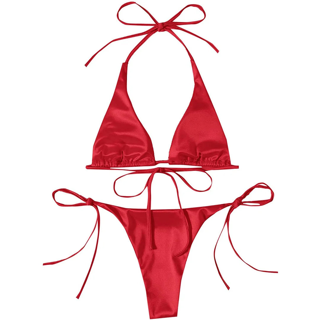 Halter Satin Brazilian Bikini Women Swimwear Female Swimsuit Two-piece Bikini set Bather Bathing Suit The Clothing Company Sydney