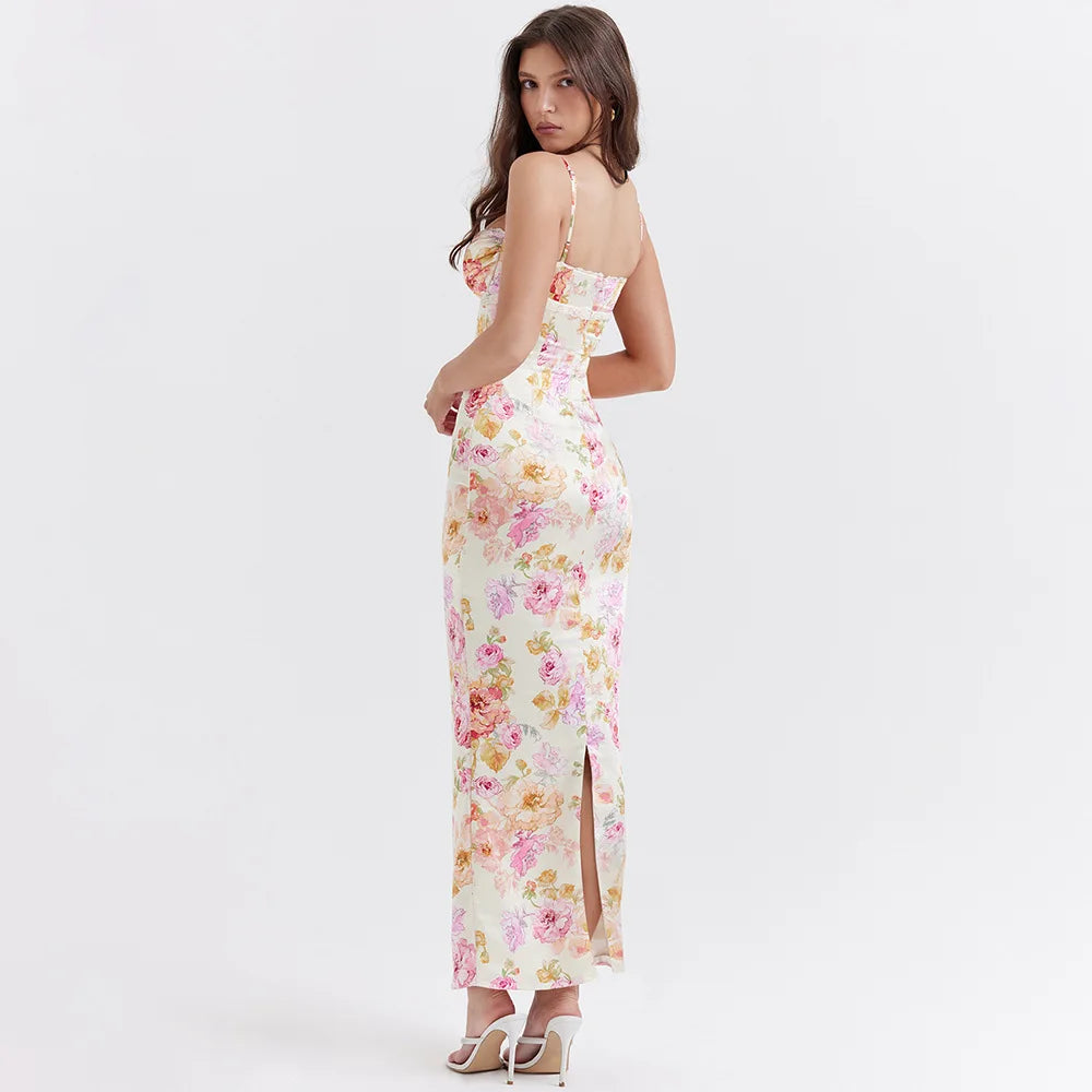 Summer Spaghetti Strap Floral Print Party Dresses Elegant Maxi Bodycon Wedding Guest Holiday Dress The Clothing Company Sydney